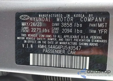 2023 Hyundai Elantra Sel z USA, uszkodzony, nr VIN KMHLS4AG4PU593547